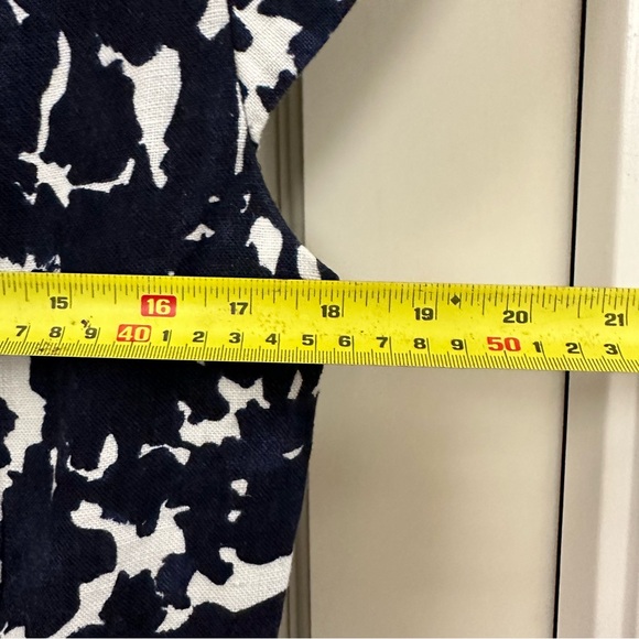 MaxMara Floral Print Dress-Size 12 Blue White Shirt Linen Lined Authentic - Picture 7 of 9